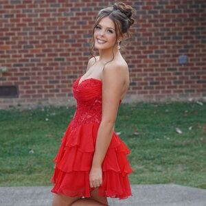 Sherri Hill Red Strapless Dress
